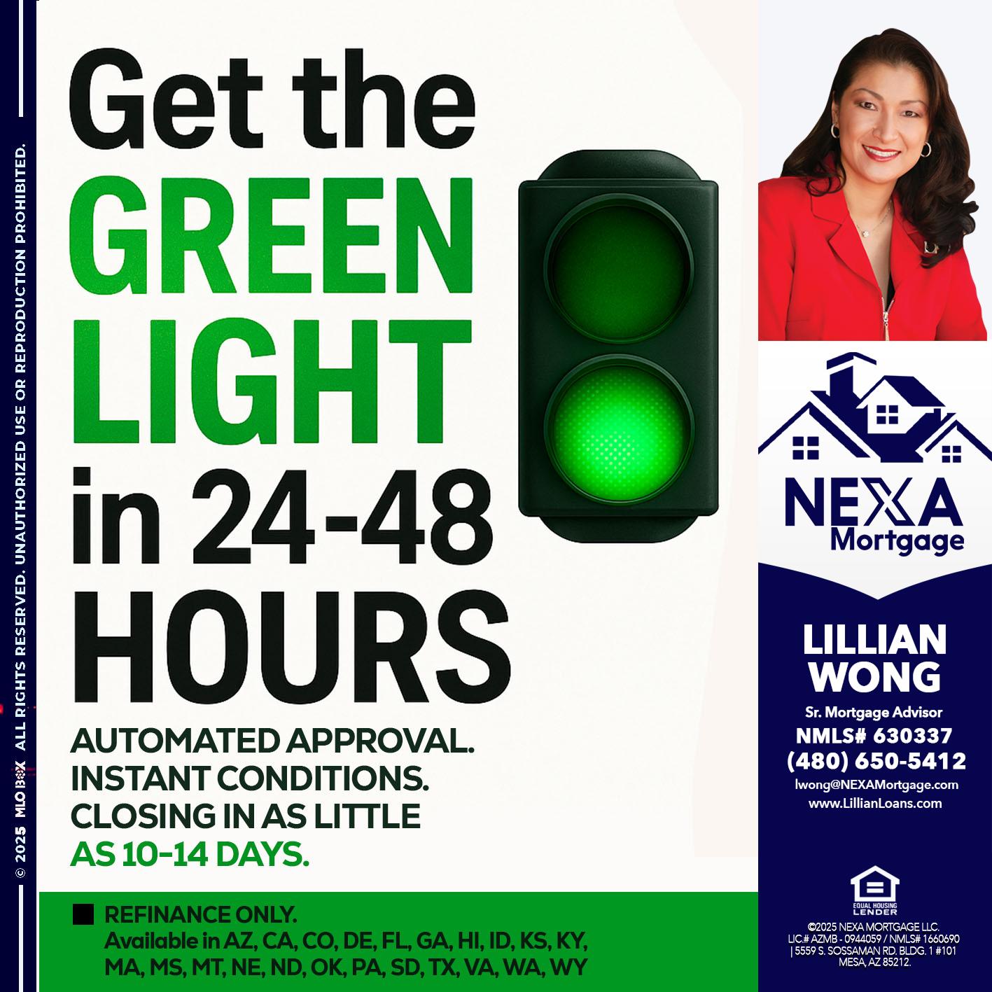 GET THE GREEN LIGHT - Lillian Wong -Sr. Loan Officer