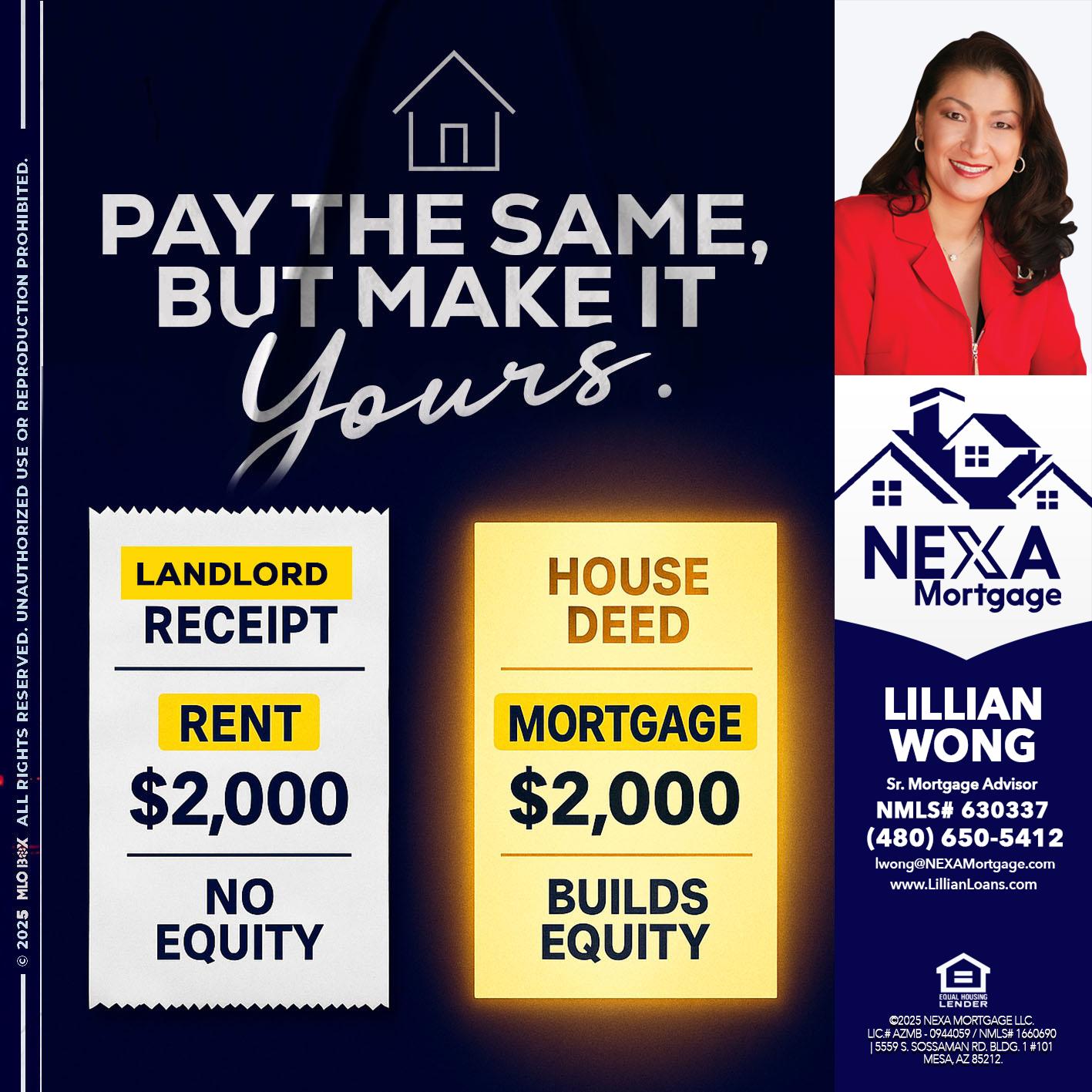 pay the same - Lillian Wong -Sr. Loan Officer