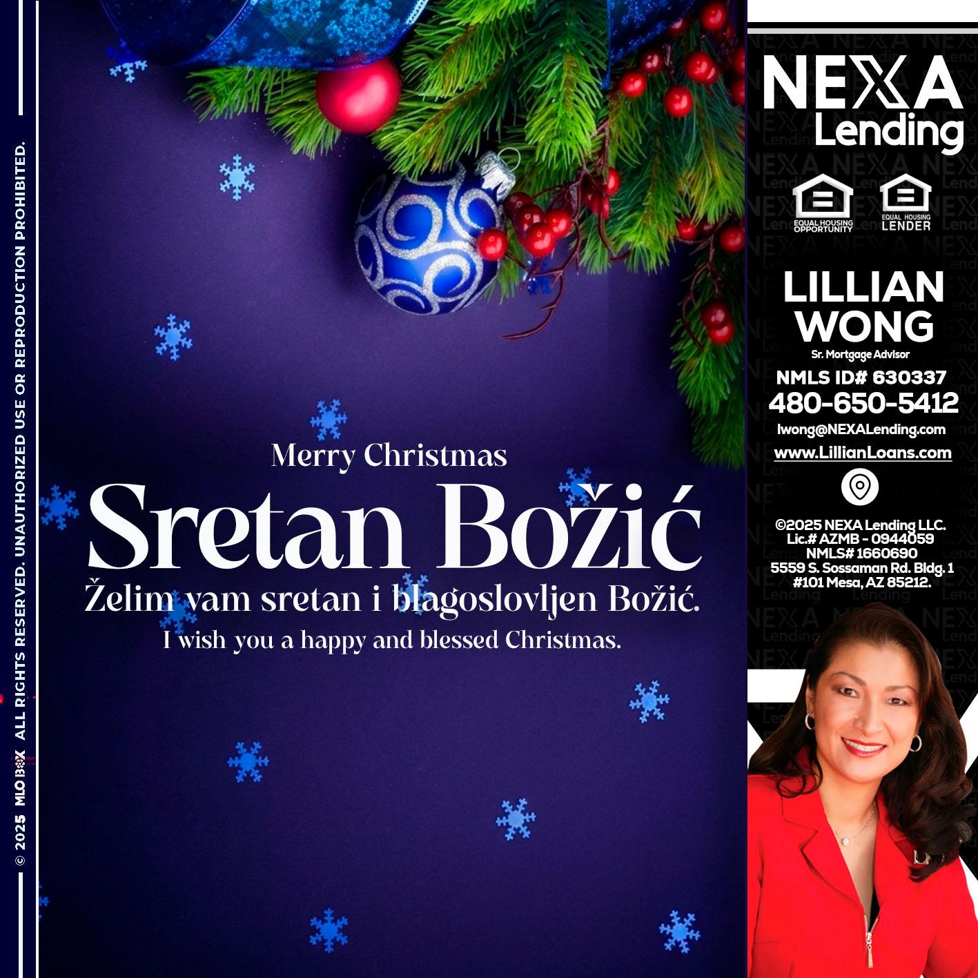 Sretan Božić - Lillian Wong -Sr. Loan Officer